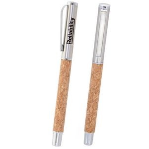 Cork Roller Cap-Off Rollerball Pen w/ Silver Accents
