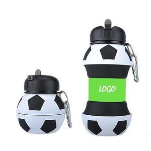Silicone Collapsible Sports Water Bottle w/Soccer Ball Design