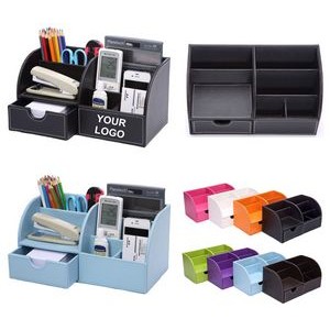 PU Leather Office Desktop Stationery Organizer Storage Box