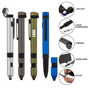 6-In-1 Multi-Function Engineer Metal Tool Pen With LED Flashlight 5 4/5" x 3/5"