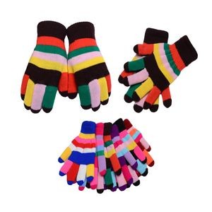 Adult Rainbow Thick Double Layer Acrylic Knitted Gloves-mixed Color