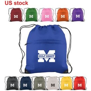 Drawstring Cinch Backpack Bag With Zippered Pocket