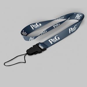 5/8" Navy Blue custom lanyard printed with company logo with Cellphone Hook attachment 0.625"