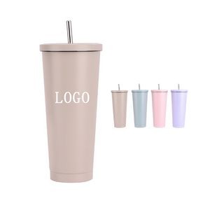 17oz Food Grade Stainless Steel Double Wall Insulated Ice Coffee Cup With Lid & Straw