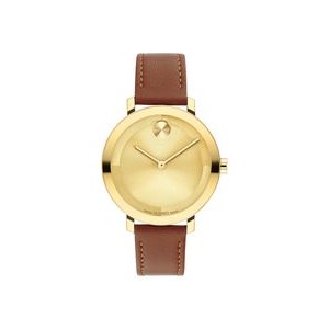 Movado Bold Evolution 2.0 Ladies' Gold IP Watch w/Cognac Brown Leather Strap