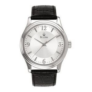 Men's Bulova® Classic Collection Silver Dial Watch w/Black Leather Strap