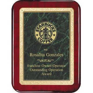 Rosewood Plaque, Rounded Rectangle, with Green Brass Engraving Plate, 9"x12"