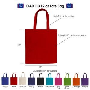 OAD113 12oz 100% Cotton Tote Bag
