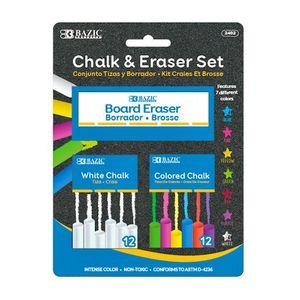 Chalk with Eraser Sets - 12 White,12 Colored (Case of 72)