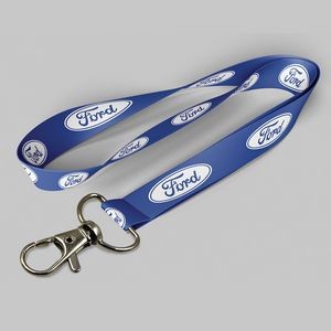 5/8" Blue custom lanyard printed with company logo with Thumb Trigger attachment 0.625"