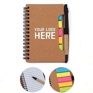 Kraft Cover Coil Notebook w/Sticky Notes & Pen
