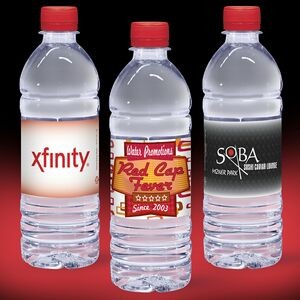 16.9oz. Custom Label Water w/Red Flat Cap - Clear Bottle