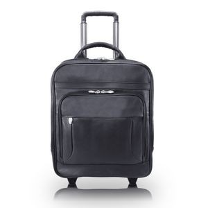 WICKER PARK | 17" Black Leather Detachable-Wheeled Laptop Backpack Case | McKleinUSA