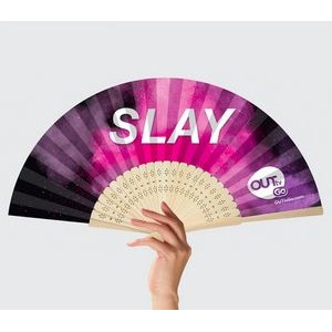 Folding Paper Bamboo Hand Fan with 2 Sided Imprint
