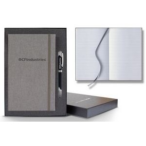 Castelli Linen Banded Medio Lined White Page Journal Gift Set