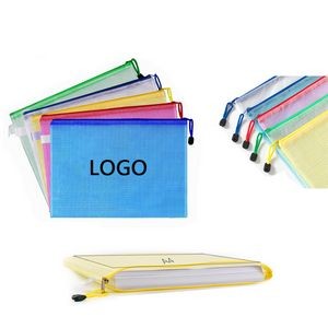 A4 File Bag Transparent Grid File Pocket Document Bag Pen Bag Zipper Design Stationery Bag