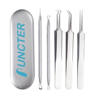 5 Pcs Professional Stainless Pimple Acne Blemish Removal Tools Kit with Metal Box