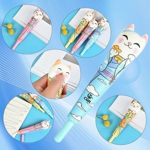 Fortune Cat Ball Pen with Dual Squeeze Toy Function