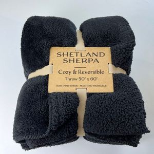 Shetland Sherpa Blanket 50"X60" (Embroidered) - Black - NEW ITEM!