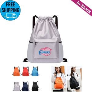 Lightweight Drawstring Backpack with Water Bottle Holder