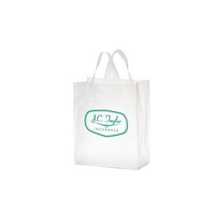 Clear Frosted Soft Loop Plastic Shopper Bag w/Insert (8"x4"x11")