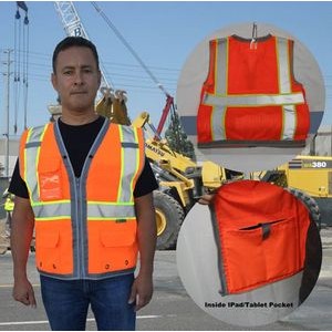 3C Products ANSI 107-2020 Deluxe Surveyor Neon Orange Vest Class 2 With Pockets