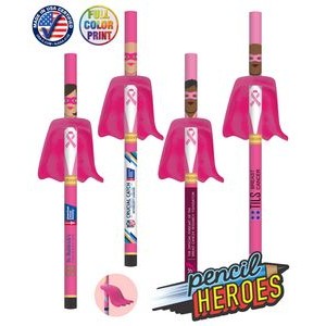 Certified USA Made - Pencil Heroes - Breast Cancer Superhero Pencils with Eraser Capes