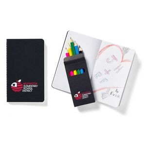 Black Mini Notebook & 6-Color Pencil Set