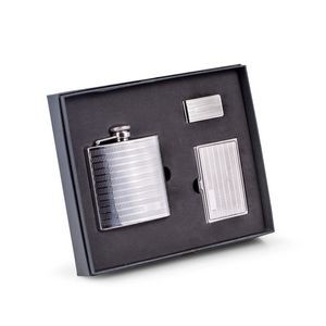 Flask/Card Case & Money Clip Set - Stainless