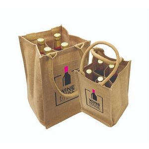 Jute / Burlap 4 Bottle Wine Bag With Cotton Webbed Handles