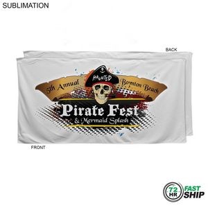 72 Hr Fast Ship -Absorbent Microfiber Dri-Lite Terry White Beach Towel, 30x60, Sublimated Full color