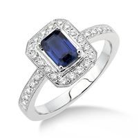 Jilco Inc. Diamond & Emerald Cut Sapphire Ring