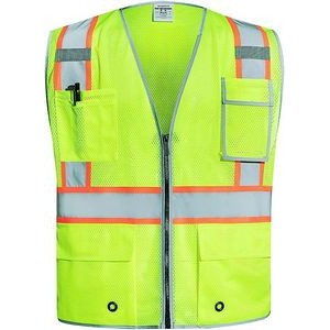 Green Class 2 High Visibility Safety & Security Vest with Zipper & Pockets