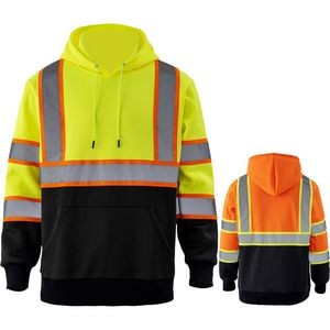 Hi Viz Class 3 Color Block Two Tone 2" Reflective Tape Safety Hoodie With Pocket