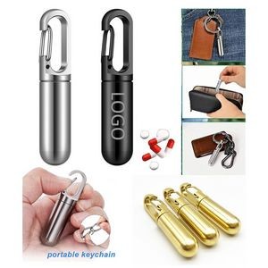 2" Mini Waterproof Stainless Steal Keychain Pill Holder w/Carabiner