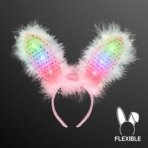 Light Up Pink/White Bunny Ears Headband - BLANK