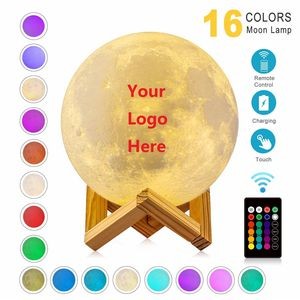 5"/ 13cm Dia 3D LED Night Light Dimmable Touch Moon Lamp With Wood Stand
