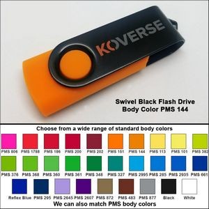 Swivel Black Flash Drive - 64 GB Memory - Body PMS 144