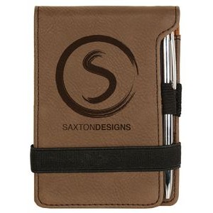 Dark Brown Mini Notepad with Pen, Laserable Leatherette