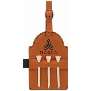 Rawhide Laser Engraved Leatherette Golf Bag Tag with 3 Wooden Tees (5" x 3 1/4")
