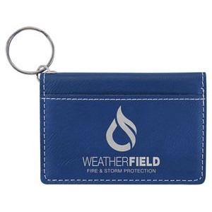 Blue-Silver Laserable Leatherette Keychain ID Holder