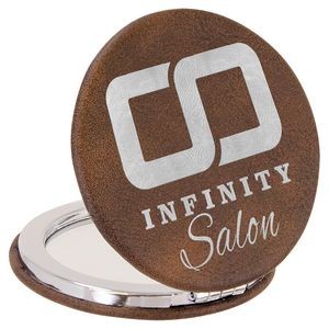 Rustic/Gold Compact with Mirror, Laserable Leatherette, 2-1/2" Diameter