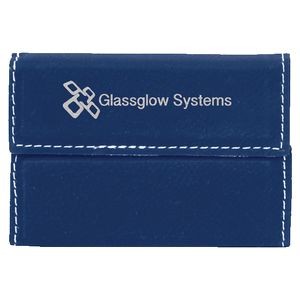 Business Card Holder, Blue Faux Leather, 3 3/4" x 2 3/4"