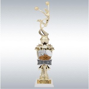 14" Assembled Trophy w/ Cheerleader Figure on White Base
