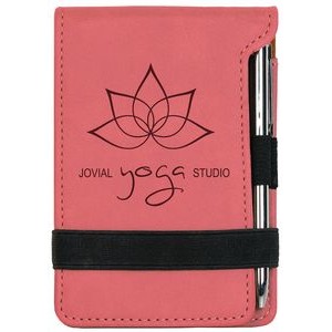 3 1/4" x 4 3/4" Pink Laserable Leatherette Mini Notepad with Pen