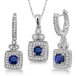 Jilco Inc. Diamond & Sapphire Earring & Necklace Set