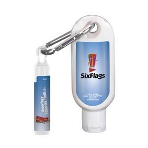 1.9 Oz. Spf 30 Sunscreen With Carabiner & Spf 15 Lip Balm In White Tube With Hook Cap