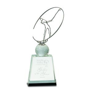 11" Clear/Black Crystal Golf Award with Silver Metal Oval Figure