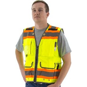 High Visibility Yellow Heavy Duty Surveyor's Vest DOT Striping, Safety Vest, ANSI 2, Type R