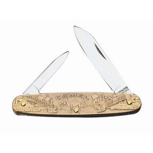 Custom Brass Equal End Pocket Knife w/ Custom Scene on Sides
